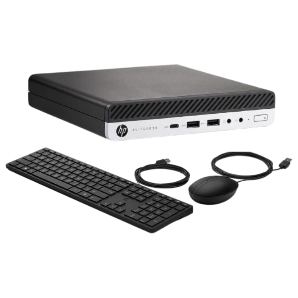 HP ELITEDESK 800 G5 MINI DESKTOP BUSINESS PC, INTEL CORE i5 (HEXA CORE), 256GB SOLID STATE DRIVE, 8GB MEMORY, INTEL UHD GRAPHICS, MINI CPU, WIRED KEYBOARD AND MOUSE, WINDOWS 10 PRO,  BLACK COLOR (6AU18AV)